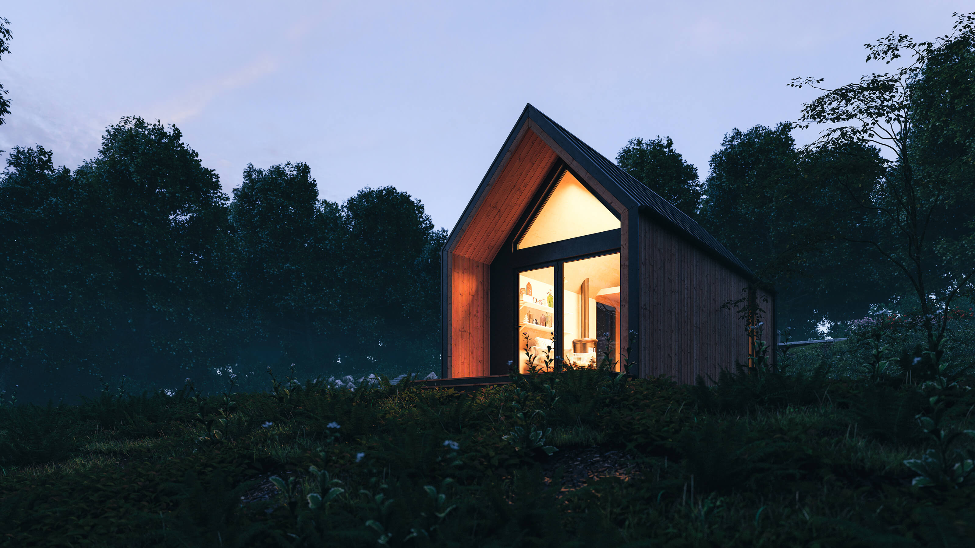 Cabin with warm lights