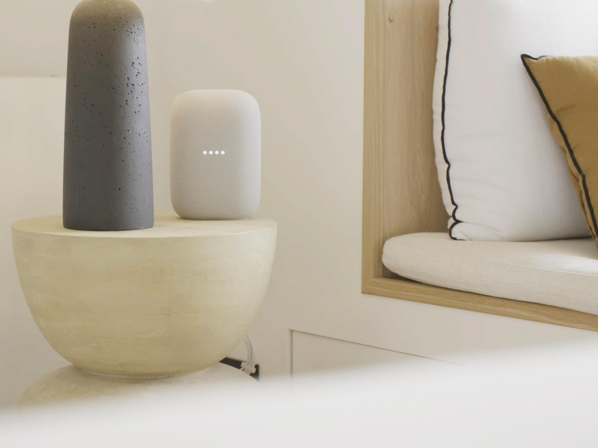 White Google nest in bedroom