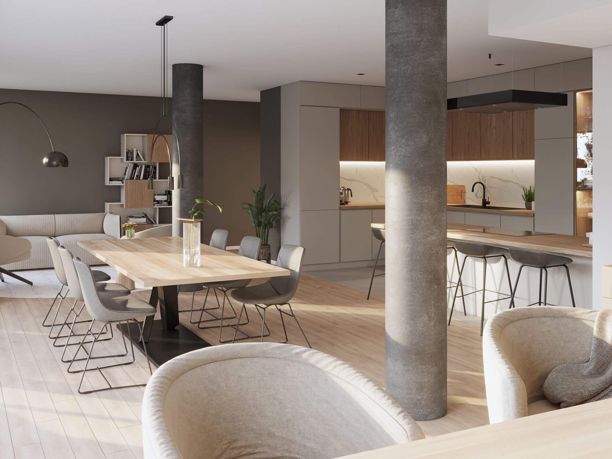 Dining room with beige tones