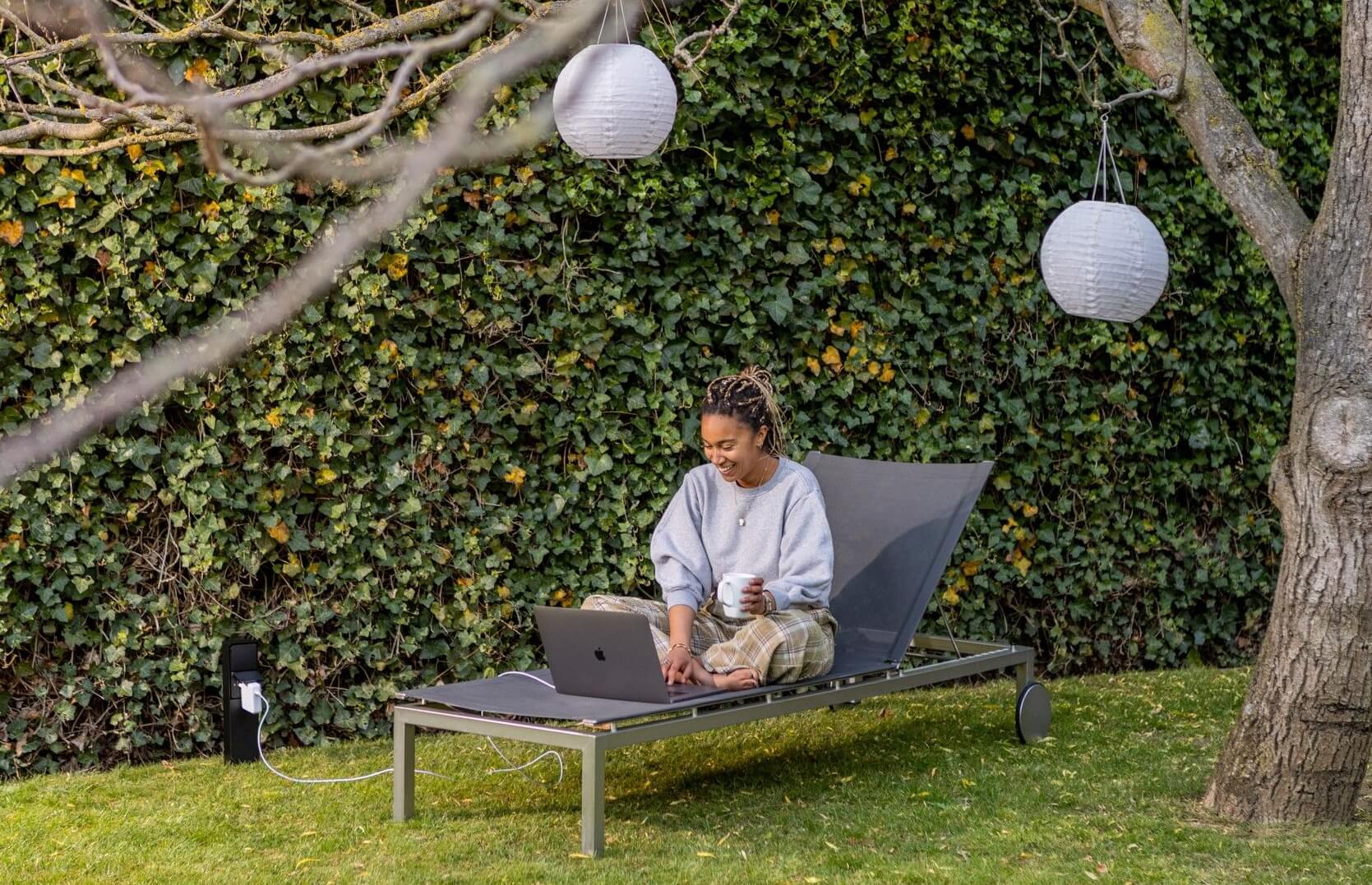 charge laptop via socket post in garden