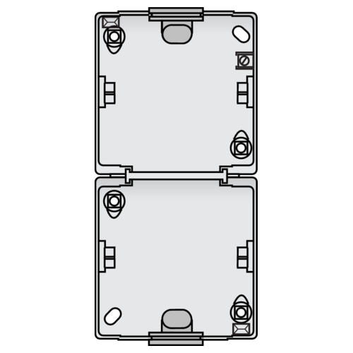 Spatwaterdicht schakelmateriaal - dubbele verticale opbouwdoos met 1 open en 1 gesloten wurgnippel voor 2